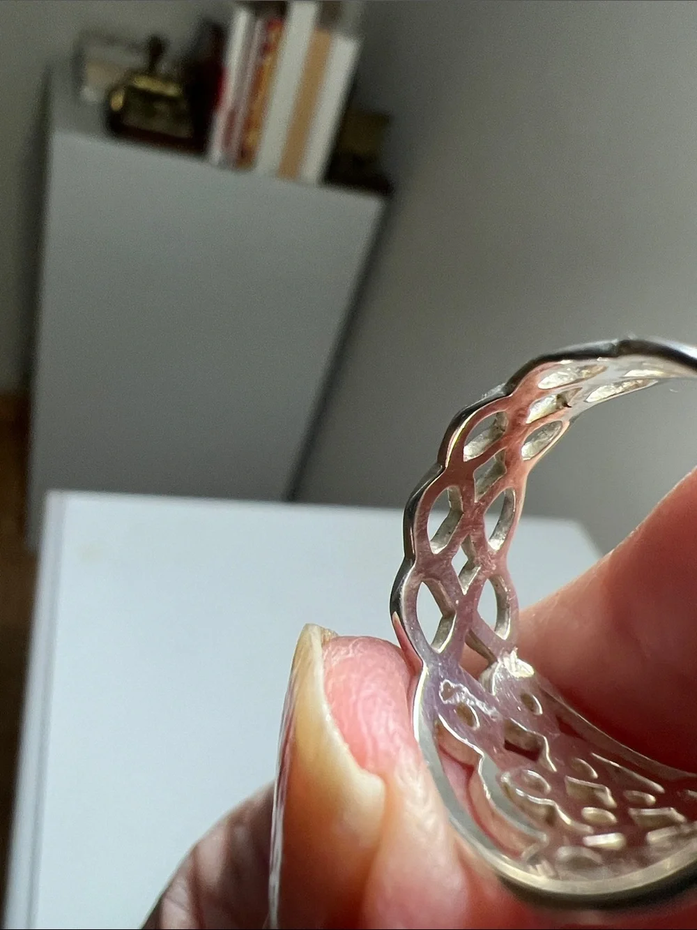 Sparkly Silver Tone Openwork Scroll Wide Band Ring - Vintage